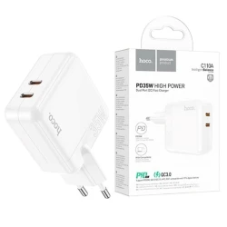 Сетевое зарядное устройство Hoco C110A, PD 35W, 2 USB-C White