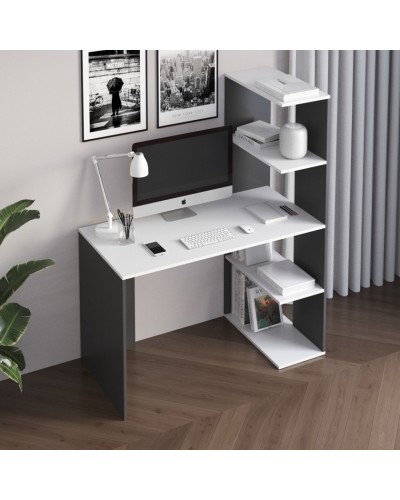 Yazı masası Ev Plus 12115836, LDSP, antrasit/ağ, 120x118x60 sm