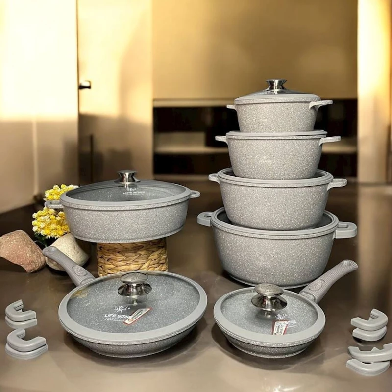 Набор посуды Life Smile 311, гранит, серый, 20/20/24/28/28/32/32 см