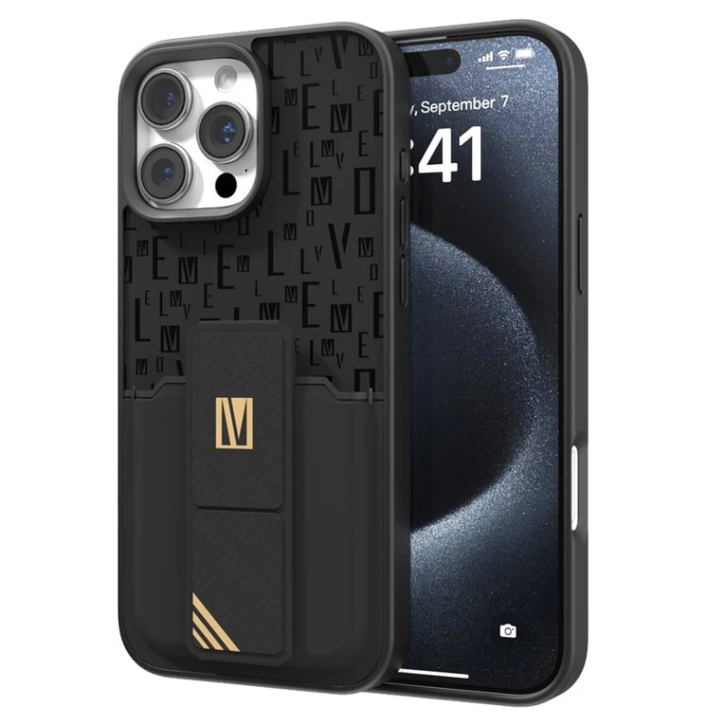 Чехол Levelo Morphix Gripstand с держателем для карт для Apple iPhone 16 Pro Black Чехол Levelo Morphix Gripstand с держателем для карт для Apple iPhone 16 Pro Black