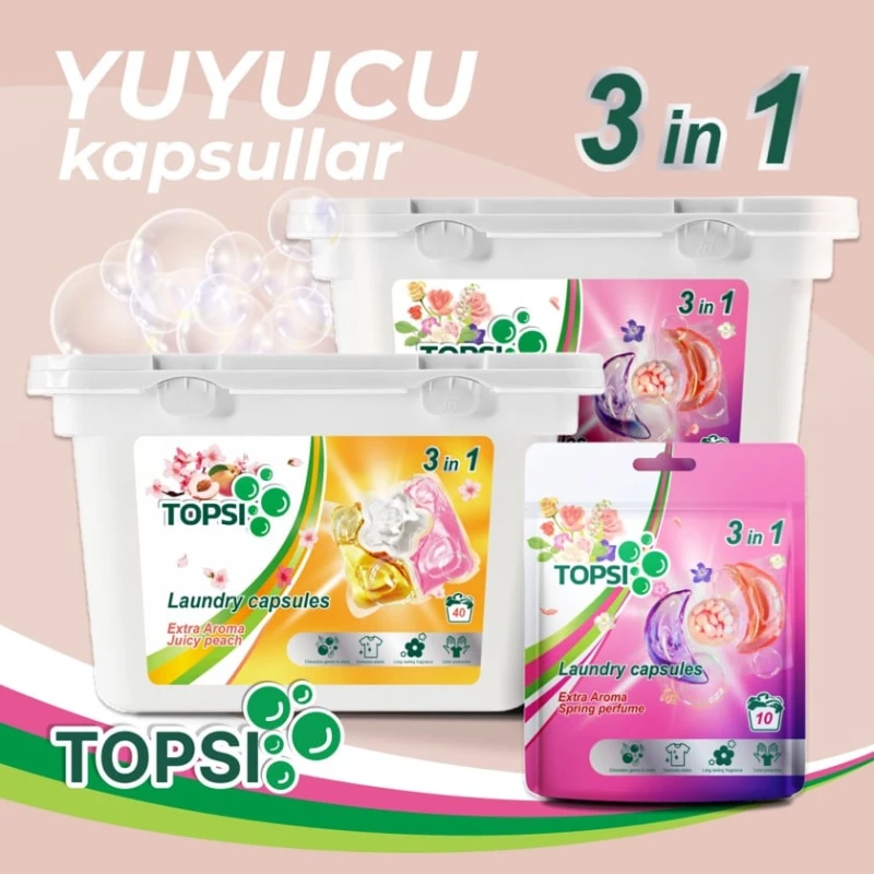Капсулы для стирки Topsi 3в1, с ароматом персика, 40 шт. Капсулы для стирки Topsi 3в1, с ароматом персика, 40 шт.
