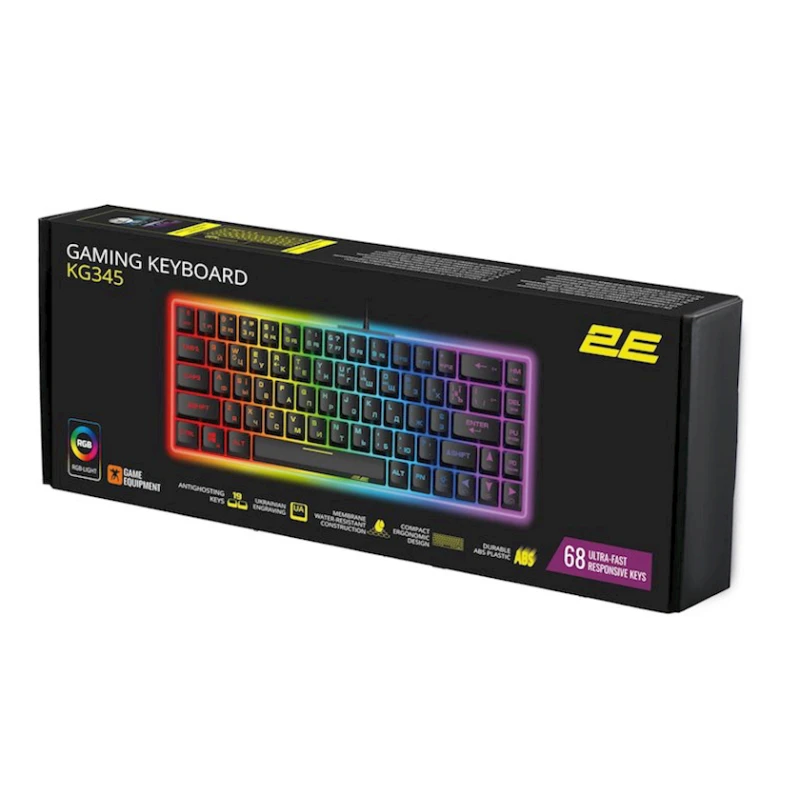 Клавиатура 2E Gaming Keyboard KG345 RGB 68key USB Transparent Клавиатура 2E Gaming Keyboard KG345 RGB 68key USB Transparent