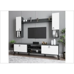 Тумба под ТВ Ev Plus ev_12116235, ЛДСП, белый/антрацит, 180x35x35 см Тумба под ТВ Ev Plus ev_12116235, ЛДСП, белый/антрацит, 180x35x35 см