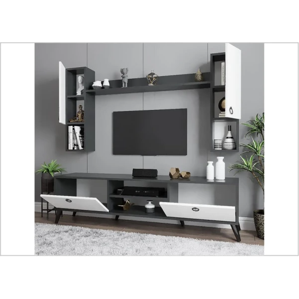 Тумба под ТВ Ev Plus ev_12116235, ЛДСП, белый/антрацит, 180x35x35 см Тумба под ТВ Ev Plus ev_12116235, ЛДСП, белый/антрацит, 180x35x35 см