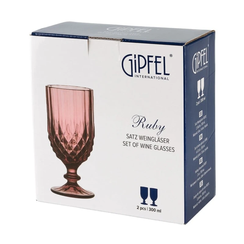 Набор бокалов для вина Gipfel Ruby 51180, 2 шт, 300 мл, стекло, розовый Набор бокалов для вина Gipfel Ruby 51180, 2 шт, 300 мл, стекло, розовый
