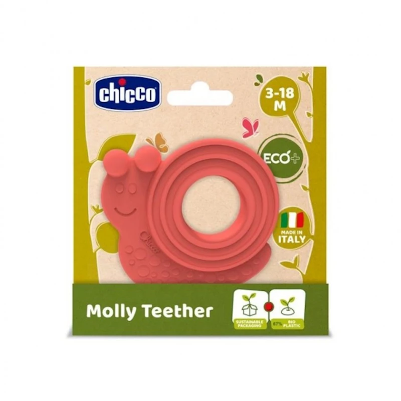 Прорезыватель Chicco Molly Teether ECO+, пластик, красный, 7х2х8 см