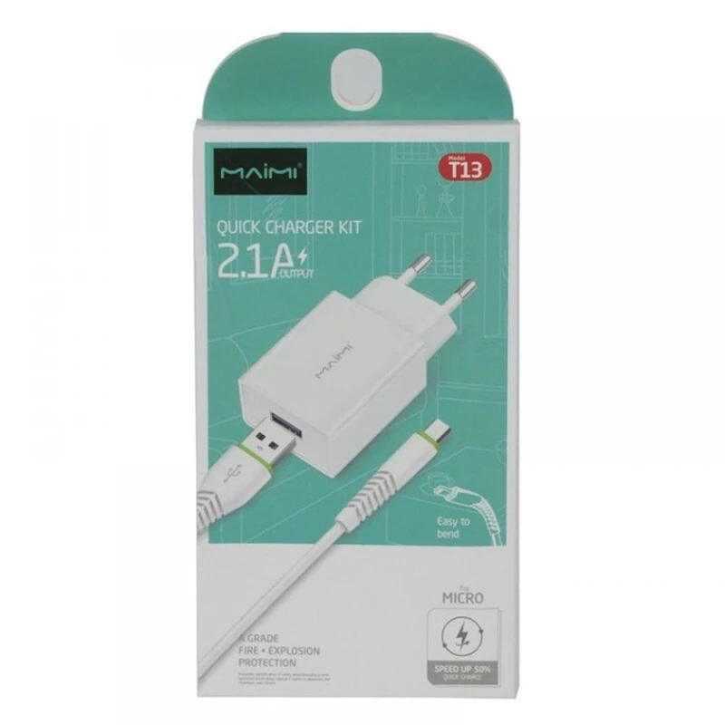 Сетевое зарядное устройство Maimi T13 with MicroUSB, Белый Сетевое зарядное устройство Maimi T13 with MicroUSB, Белый