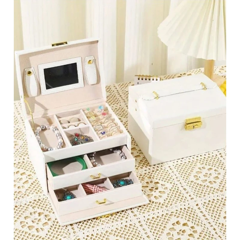 Органайзер для украшений 5946_0023, кожа, белый 17.5x14x13 см