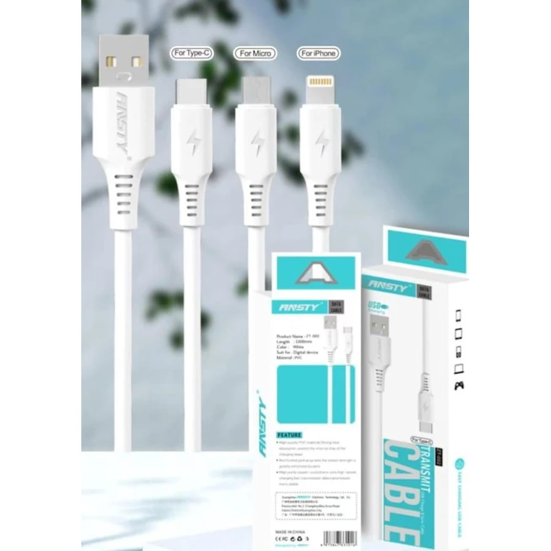 Кабель USB Ansty ZT-002 Type-C, Белый Кабель USB Ansty ZT-002 Type-C, Белый