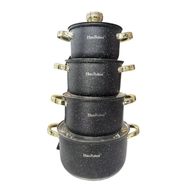 Набор кастрюль Haus Roland 00697, гранитное покрытие, черный, 16/18/20/24 см, 4 предмета Набор кастрюль Haus Roland 00697, гранитное покрытие, черный, 16/18/20/24 см, 4 предмета