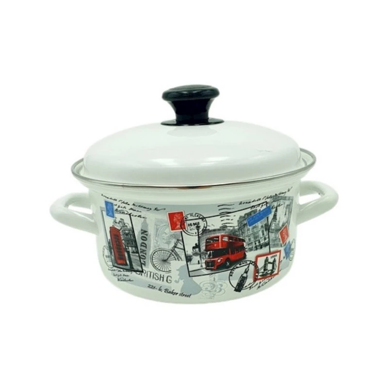 Кастрюля эмалированная 2.3 л с крышкой, декор, белый Кастрюля эмалированная 2.3 л с крышкой, декор, белый