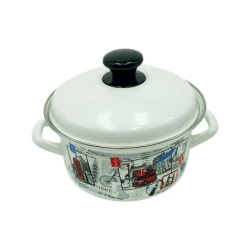 Кастрюля эмалированная 2.3 л с крышкой, декор, белый