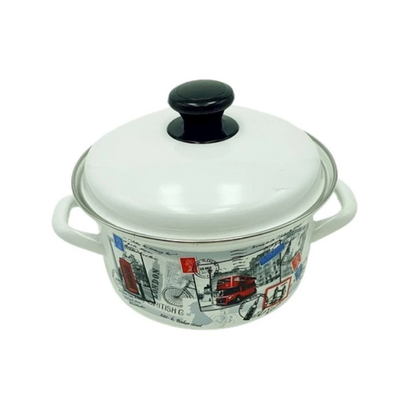 Кастрюля эмалированная 2.3 л с крышкой, декор, белый Кастрюля эмалированная 2.3 л с крышкой, декор, белый