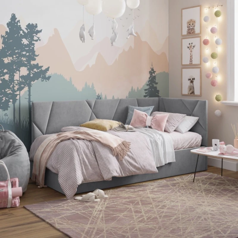 Односпальная кровать Art_tek_yataq (120) 50, ламинат/текстиль, серая, 200x85x120 см