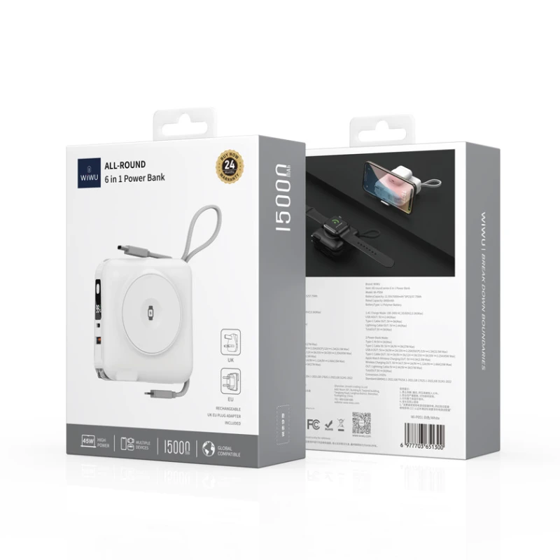 Внешний аккумулятор WIWU 6 in1 Powerbank 45W 15000mAh White