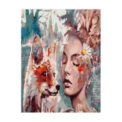 Nömrələr üzrə rəsm çəkmə üçün dəst Tülkü ilə qız, 40x50 sm, akril boyalar, 3 növ fırça, kətan, asma üçün qarmaqlar Nömrələr üzrə rəsm çəkmə üçün dəst Tülkü ilə qız, 40x50 sm, akril boyalar, 3 növ fırça, kətan, asma üçün qarmaqlar