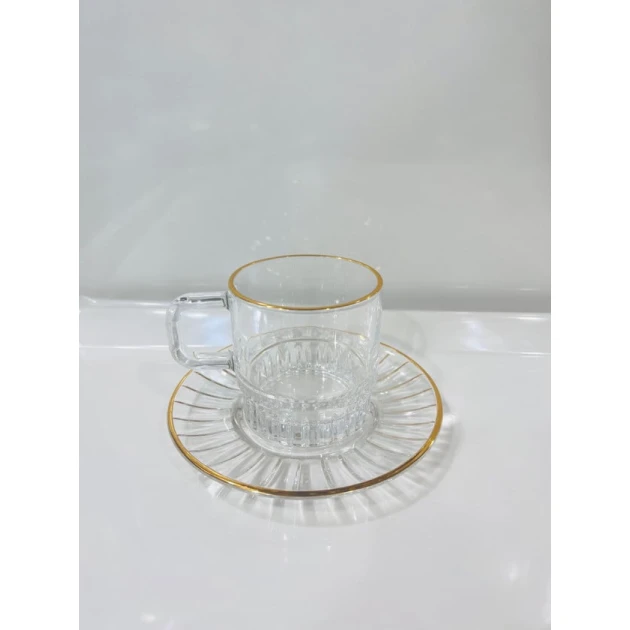 Çay dəsti 6921-712, şüşə, şəffaf, 6 nəfərlik, 12 parça