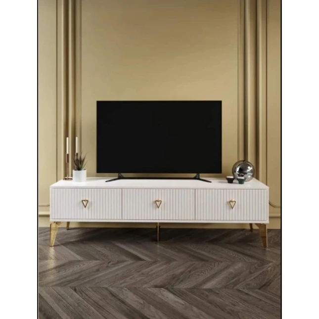 Тумба под ТВ 035, ЛДСП, слоновая кость/золотистая, 180x55x33 см Тумба под ТВ 035, ЛДСП, слоновая кость/золотистая, 180x55x33 см