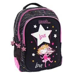 Məktəbli bel çantası Must 584562 polyester, qara/çəhrayı, qızlar üçün, 32x18x43 sm Məktəbli bel çantası Must 584562 polyester, qara/çəhrayı, qızlar üçün, 32x18x43 sm