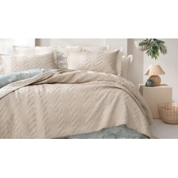 Набор покрывал с наволочками Yataş Curly, покрывало 170x240 см, наволочки 50x70 см, односпальный, хлопок/полиэстер, бежевый