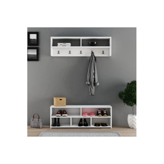 Комплект тумбы для обуви Ev Plus Fernisa, ЛДСП, белый, 120x79x30 см Комплект тумбы для обуви Ev Plus Fernisa, ЛДСП, белый, 120x79x30 см