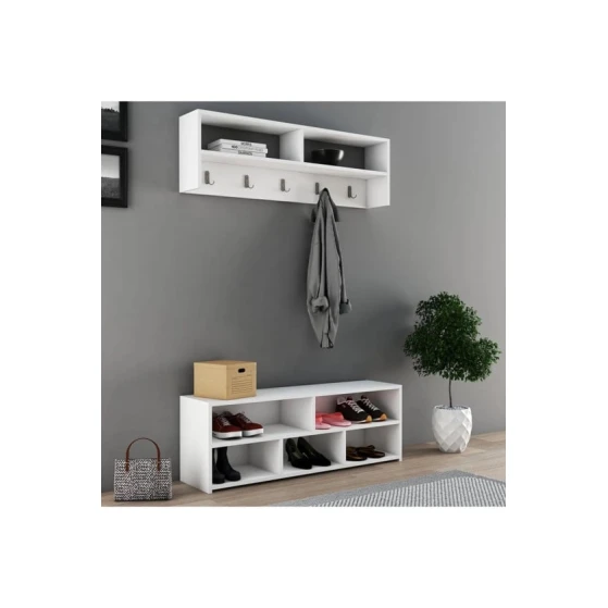 Комплект тумбы для обуви Ev Plus Fernisa, ЛДСП, белый, 120x79x30 см Комплект тумбы для обуви Ev Plus Fernisa, ЛДСП, белый, 120x79x30 см