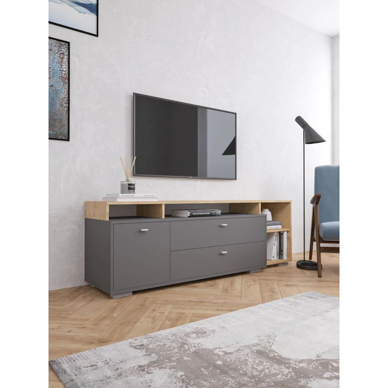 Тумба под ТВ 171x56x43 см, ЛДСП, серая/коричневая Тумба под ТВ 171x56x43 см, ЛДСП, серая/коричневая