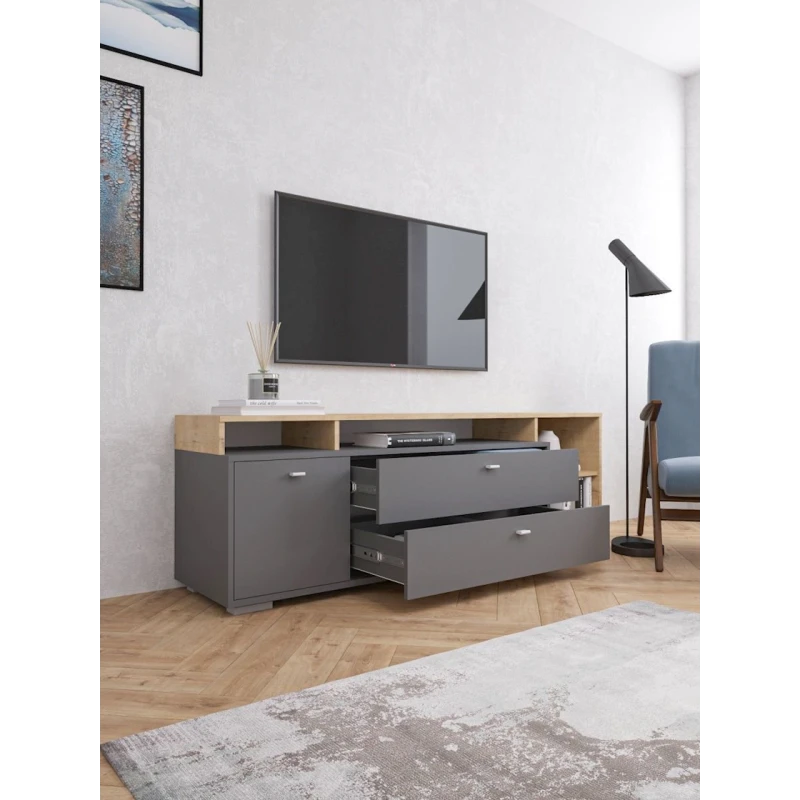 Тумба под ТВ 171x56x43 см, ЛДСП, серая/коричневая Тумба под ТВ 171x56x43 см, ЛДСП, серая/коричневая