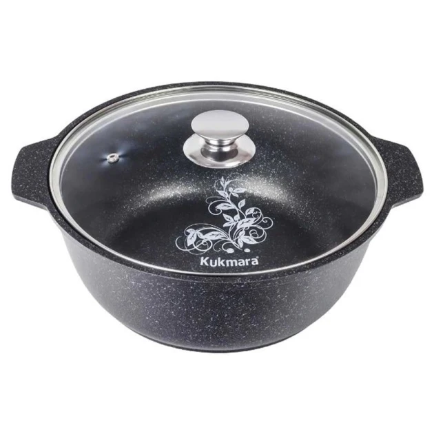 Сковородка-жаровня Kukmara Мраморная jmt42a, с крышкой, алюминий, черная, 26 см, 4 л