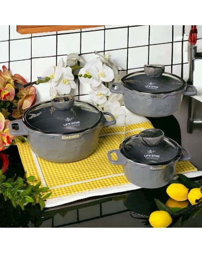 Qazan dəsti Life Smile LF-FY-011, boz, 3 parça