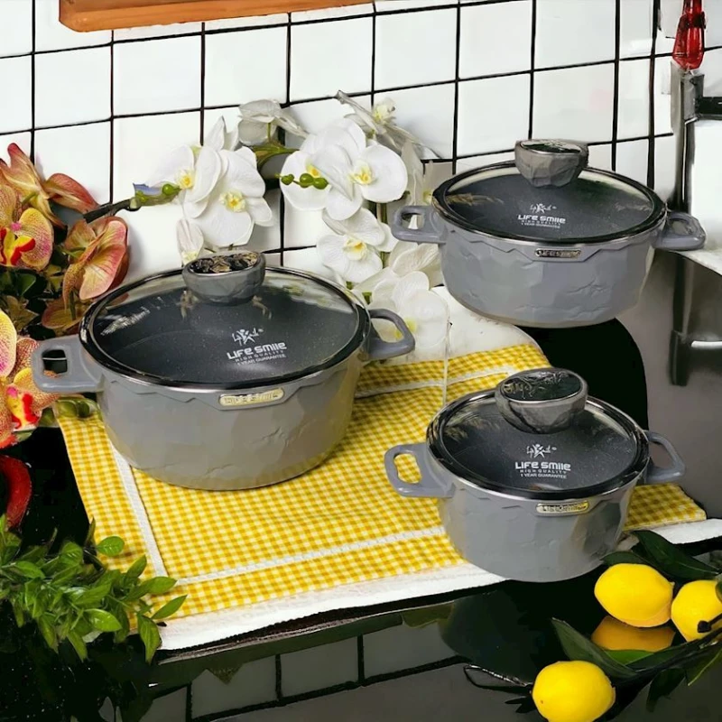 Набор кастрюль Life Smile LF-FY-011, серый, 3 предмета