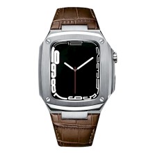 Qayış və çexol Greatcase SW627 Apple Watch 45mm üçün Silver/Brown