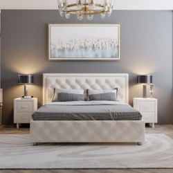 Двуспальная кровать Art_ikili_yataq (200) 25, ламинат, бежевая, 200x200x120 см