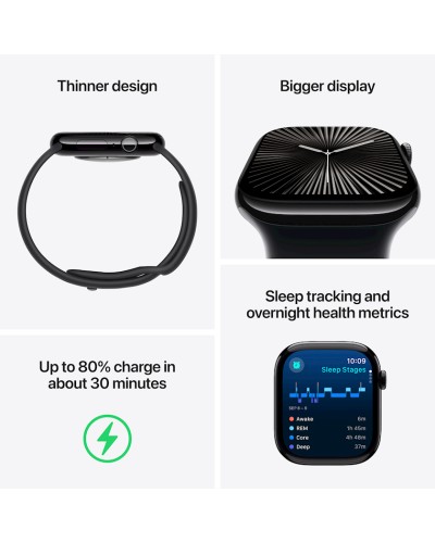 Ağıllı saat Apple Watch Series 10 GPS 42mm Jet Black Aluminium Case with Black Sport Band - M/L