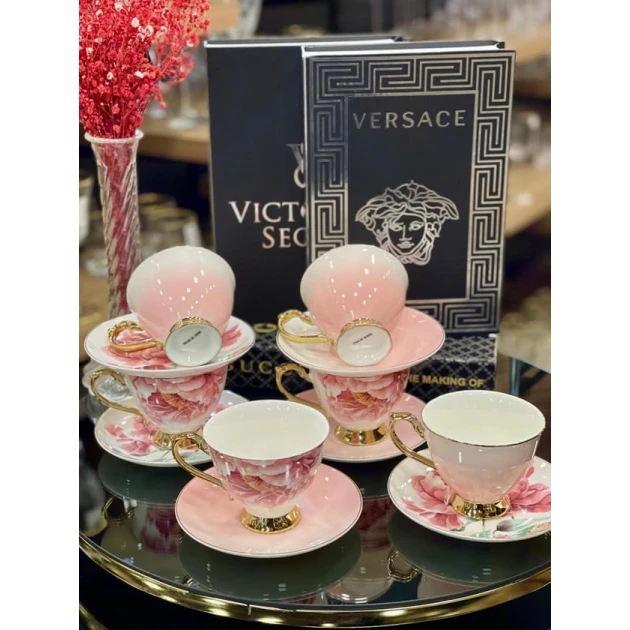 Набор кофейный, фарфор, розовый, на 6 персон