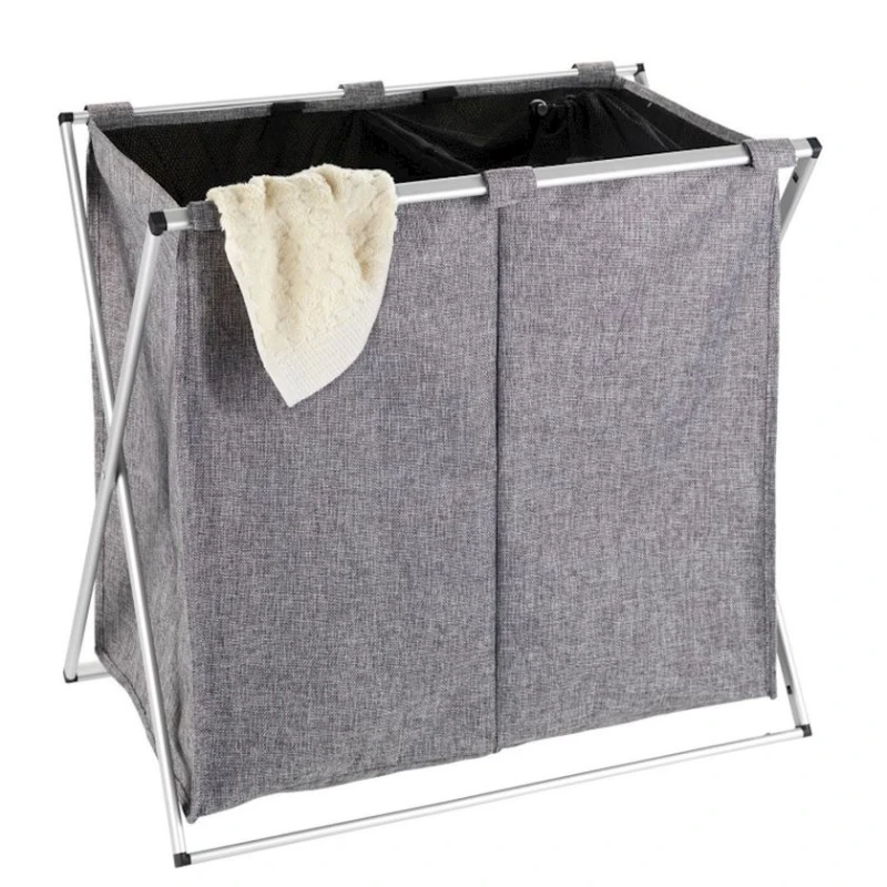 Корзина для белья Wenko Duo, с двумя отделениями, 59x57x38 см, 120 л, полиэстер, алюминий, серая Корзина для белья Wenko Duo, с двумя отделениями, 59x57x38 см, 120 л, полиэстер, алюминий, серая