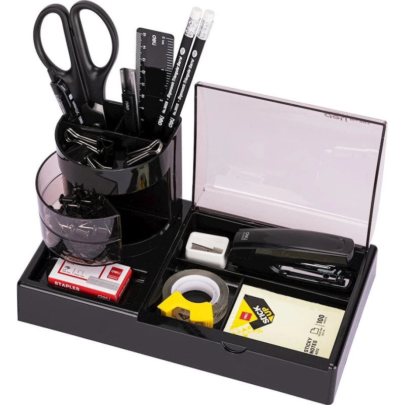 Канцелярский набор Deli 38254 настольный, 16 предметов, черный Канцелярский набор Deli 38254 настольный, 16 предметов, черный