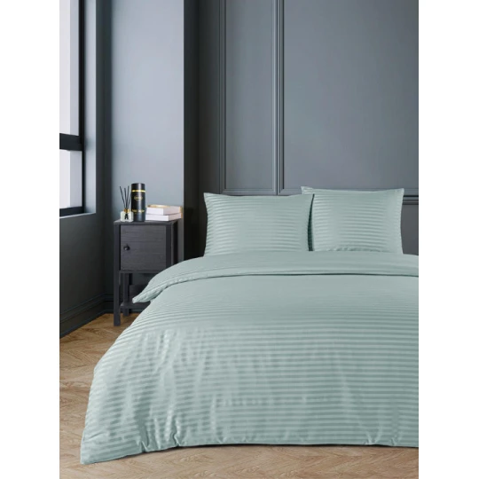 Комплект постельного белья Ersag, пододеяльник 200х220 см, простыня 240х260 см, наволочки 50х70 см, двуспальный, хлопок, зеленый Комплект постельного белья Ersag, пододеяльник 200х220 см, простыня 240х260 см, наволочки 50х70 см, двуспальный, хлопок, зеленый