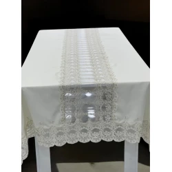 Скатерть MiraNova NRl-00621, лен, белая, 160x350 см