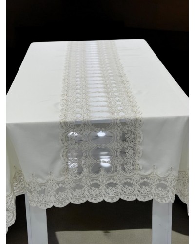 Süfrə MiraNova NRl-00621, kətan, ağ, 160x350 sm
