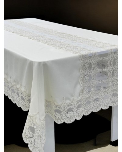 Süfrə MiraNova NRl-00621, kətan, ağ, 160x350 sm