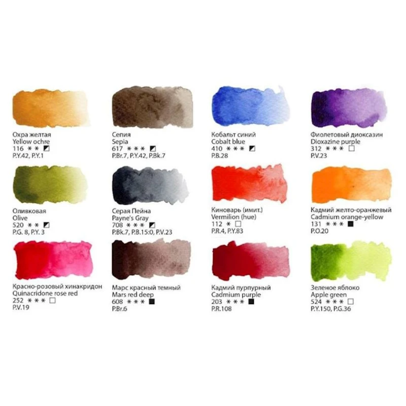 Набор акварельных красок Гамма Пленэр 200622_1112, 12 цветов по 2.6 мл Набор акварельных красок Гамма Пленэр 200622_1112, 12 цветов по 2.6 мл