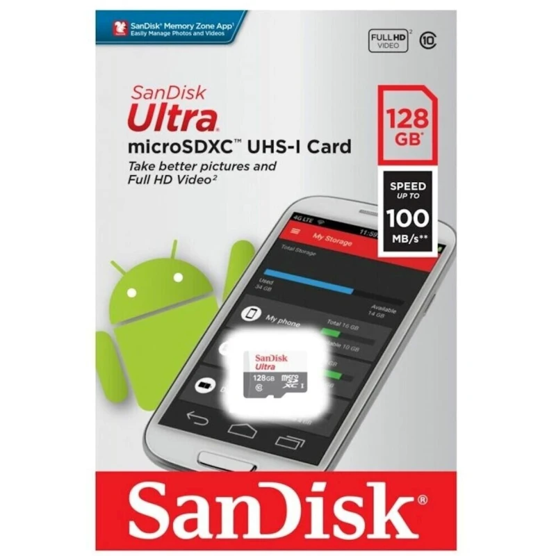 Карта памяти SanDisk Ultra 128GB microSDXC class 10 UHS-I (SDSQUNR-128G-GN6MN)