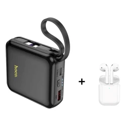 Внешний аккумулятор Hoco Q23 10000mAh Black и в подарок беспроводные наушники Hoco EW74 White
