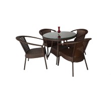 Bağ üçün mebel dəsti Zili Rattan Sofiya, 4 nəfərlik, qəhvəyi; masa ölçüsü: diametr 90 sm, hündürlüyü 75 sm; stul ölçüsü: eni 63 sm, hündürlüyü 80 sm