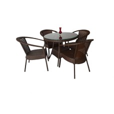 Bağ üçün mebel dəsti Zili Rattan Sofiya, 4 nəfərlik, qəhvəyi; masa ölçüsü: diametr 90 sm, hündürlüyü 75 sm; stul ölçüsü: eni 63 sm, hündürlüyü 80 sm