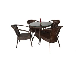 Комплект садовой мебели Zili Rattan Sofiya, на 4 человека, коричневый; размер стола: диаметр 90 см, высота 75 см; размер стула: ширина 63 см, высота 80 см Комплект садовой мебели Zili Rattan Sofiya, на 4 человека, коричневый; размер стола: диаметр 90 см, высота 75 см; размер стула: ширина 63 см, высота 80 см