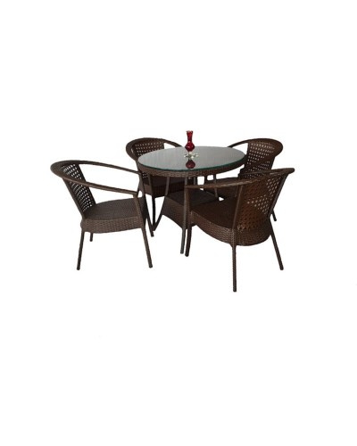 Bağ üçün mebel dəsti Zili Rattan Sofiya, 4 nəfərlik, qəhvəyi; masa ölçüsü: diametr 90 sm, hündürlüyü 75 sm; stul ölçüsü: eni 63 sm, hündürlüyü 80 sm