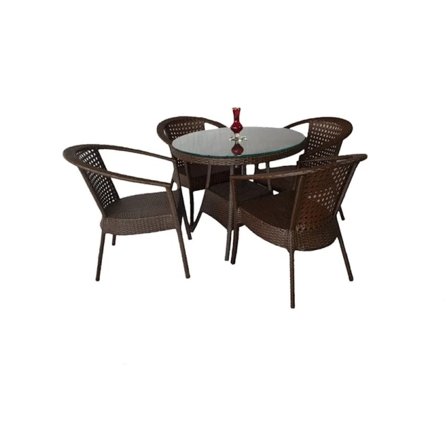 Комплект садовой мебели Zili Rattan Sofiya, на 4 человека, коричневый; размер стола: диаметр 90 см, высота 75 см; размер стула: ширина 63 см, высота 80 см Комплект садовой мебели Zili Rattan Sofiya, на 4 человека, коричневый; размер стола: диаметр 90 см, высота 75 см; размер стула: ширина 63 см, высота 80 см