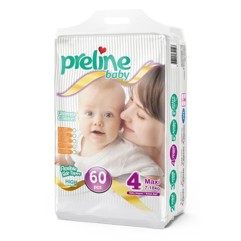 Детские подгузники Preline Baby 4 Maxi, 7-18 кг, 60 шт